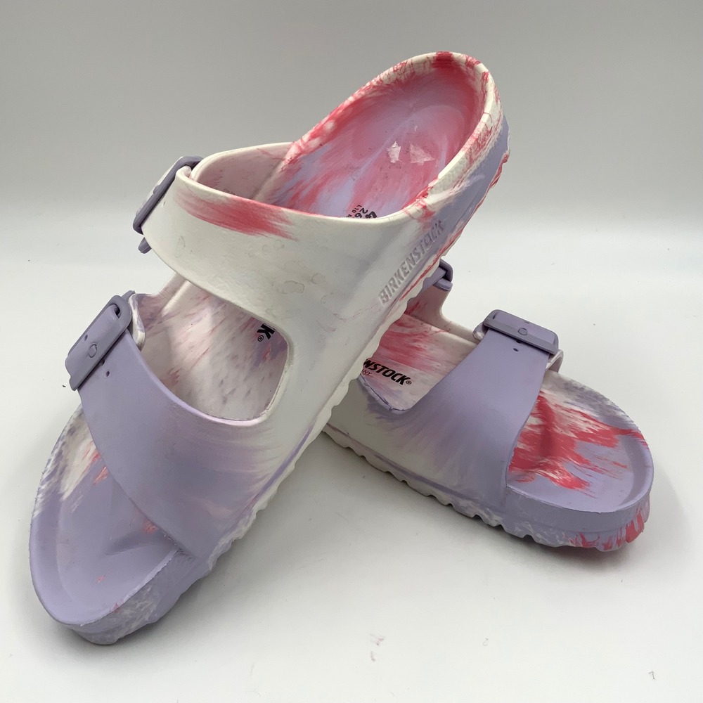 Birkenstock Arizona EVA Sandals Purple Pink White Swirl Marbled Slides Womens 10